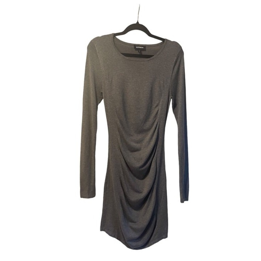 Express gray ruched long sleeve dress, size medium